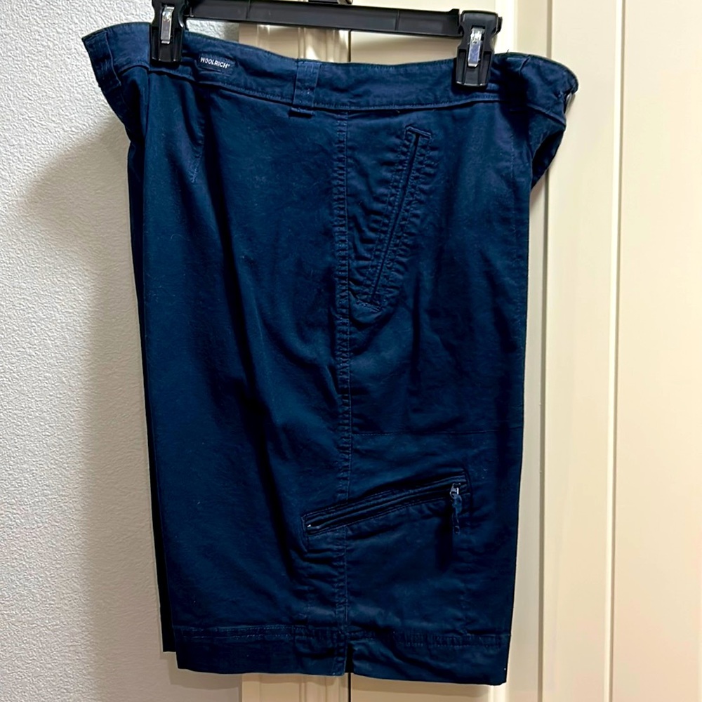Women’s Bermuda Shorts, WoolRich, color is Navy, Size 14, 3 front pockets
